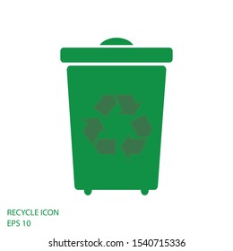 BIN GREEN ICON WITH TRIANGLE REUSE SIGN, VECTOR