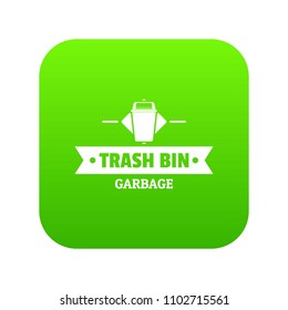 Bin household icon green vector isolated on white background