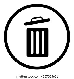 Bin icon in circle on white background