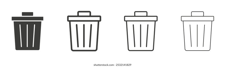 Bin icon in fill and three stroke sizes
