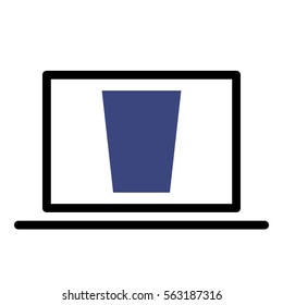 Bin icon - Flat design, glyph style icon - Blue enclosed in a computer