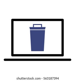 Bin icon - Flat design, glyph style icon - Blue enclosed in a computer