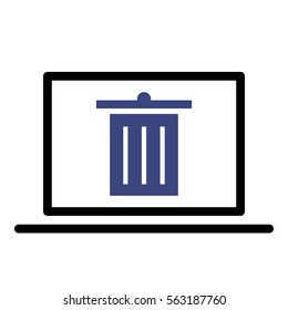 Bin icon - Flat design, glyph style icon - Blue enclosed in a computer