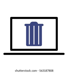 Bin icon - Flat design, glyph style icon - Blue enclosed in a computer
