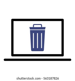 Bin icon - Flat design, glyph style icon - Blue enclosed in a computer