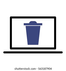 Bin icon - Flat design, glyph style icon - Blue enclosed in a computer