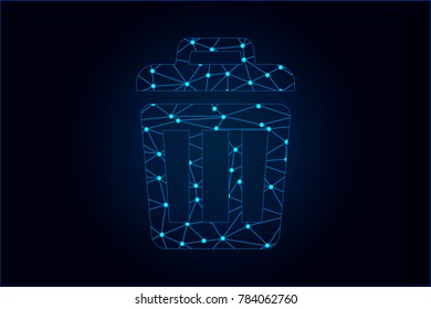 Bin icon - With glowing point and lines scales on the dark gradient background. Vector Illustration eps10