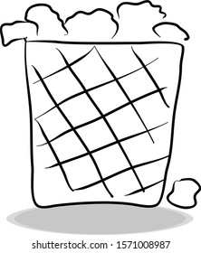 Bin icon, hand drawing. Illustration of trash, contour of symbol black