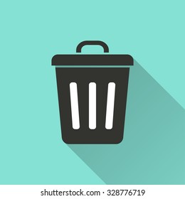 Bin  icon with long shadow, flat design. Vector illustration.