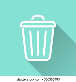 Bin  icon with long shadow, flat design. Vector illustration.