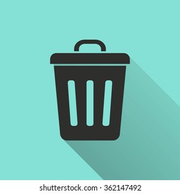 Bin  icon with long shadow, flat design. Vector illustration.