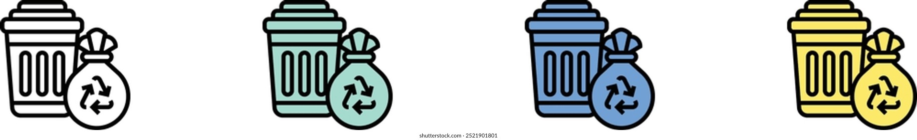 bin icon. Outline, Green, Blue and Yellow Style Design Isolated On White Background