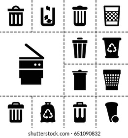 Bin icon. set of 13 filled binicons such as trash bin