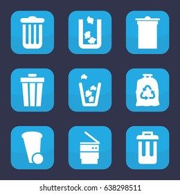 Bin icon. set of 9 filled bin icons such as