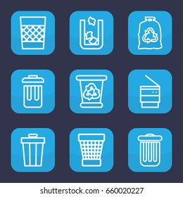 Bin icon. set of 9 outline bin icons such as