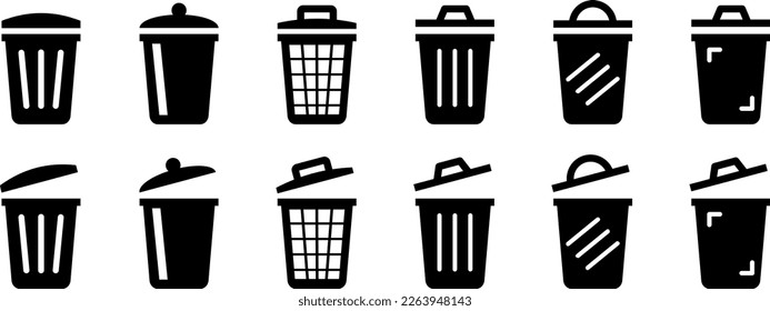 Bin icon set. Trash can collection. Trash icons set. Web icon, delete button. Delete symbol flat style on white background - stock vector.