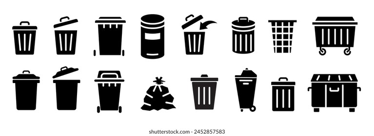 Bin icon set. Trash can collection. Trash icons set. Web icon, delete button. Delete symbol flat style on white background.