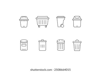 Bin icon set. Trash can collection. Trash icons set. Web icon, delete button. Delete symbol flat style on white background.