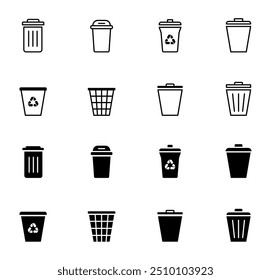 Conjunto de iconos de papelera. Colección de icono de papelera. Iconos de basura y Botón de Borrar. Símbolo de papelera. Ilustración vectorial.