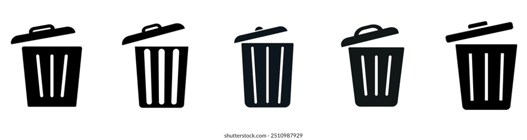 Bin icon set. Trash can icon collection. Trash icons and delete button. Vector illustration.