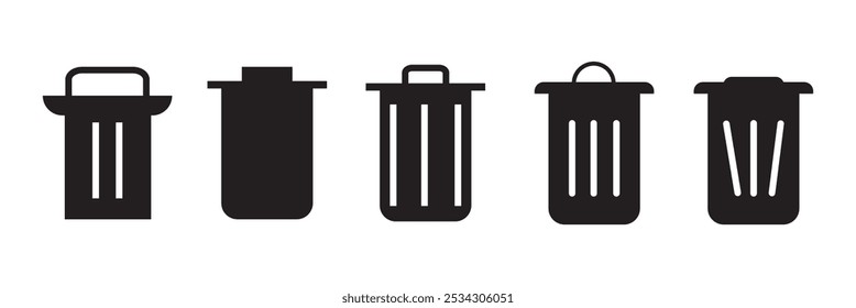 Conjunto de iconos de papelera. Colección del bote de basura. Conjunto de iconos de basura. Icono de Web, Botón de Borrar. Estilo plano del símbolo del Borrar en el fondo blanco.
