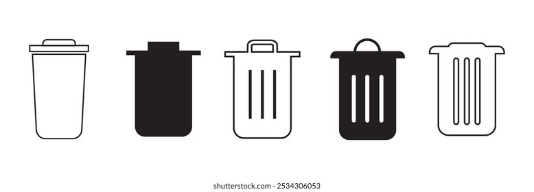 Bin icon set. Trash can collection. Trash icons set. Web icon, delete button. Delete symbol flat style on white background.