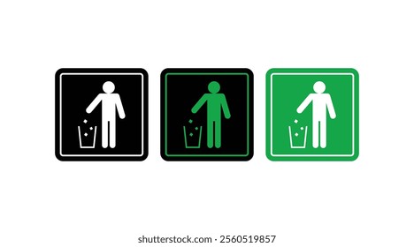 Bin icon set. Trash can collection. Put in trash icon vector. Tidy man mark icon symbol sign vector. o not litter icon, keep clean. trash icons and recycle signs