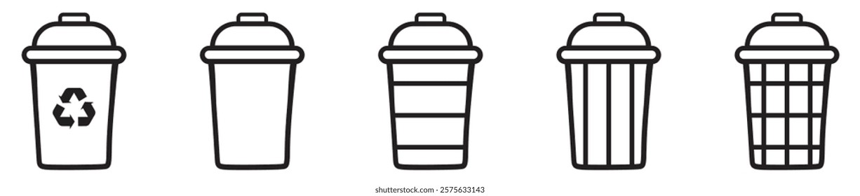 Bin icon set. Trash can icon collection. Trash icons and delete button. Garbage bin symbol. Vector illustration.