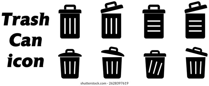 Bin icon set. Trash can collection. Trash icons set. Web icon, delete button. Delete symbol flat style on white background Vector illustration