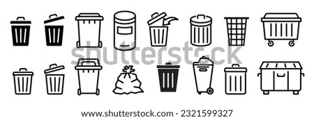 Bin icon set. Trash can collection. Trash icons set. Web icon, delete button. Delete symbol flat style on white background.	