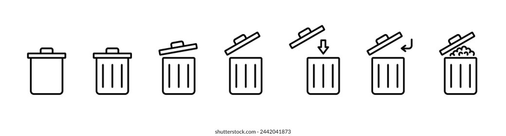 Bin icon set. Trash, garbage, waste icons collection. Bin, bucket symbols vector outline icons