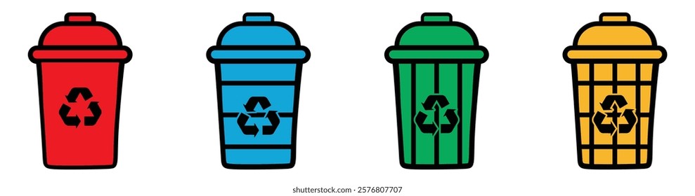 Bin icon set. Trash icons and delete button. Vector illustration.