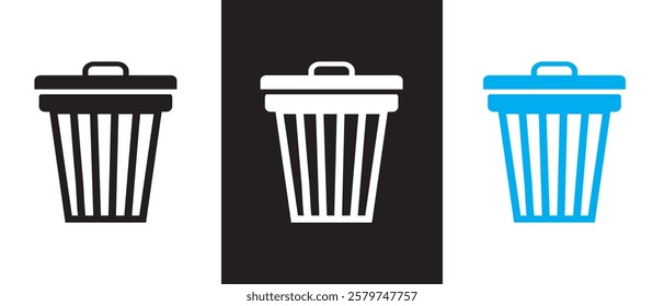 Bin icon set or Trash bin icon on white background. Rubbish bin icon in flate style. Delete symbol in Silhouette Style. vector illustration.
