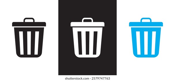 Bin icon set or Trash bin icon on white background. Rubbish bin icon in flate style. Delete symbol in Silhouette Style. vector illustration.
