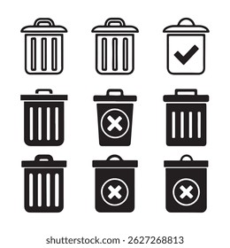 Bin icon set,Trash icons set,Trash can open icon,Office trash icon, Trash bin,Delete symbol flat style on white background Vector illustration