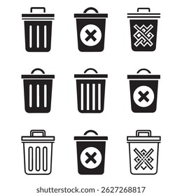 Bin icon set,Trash icons set,Trash can open icon,Office trash icon, Trash bin,Delete symbol flat style on white background Vector illustration