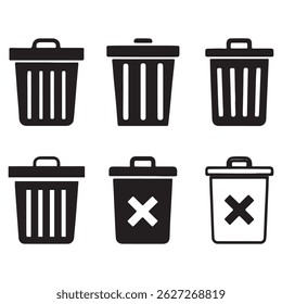Bin icon set,Trash icons set,Trash can open icon,Office trash icon, Trash bin,Delete symbol flat style on white background Vector illustration