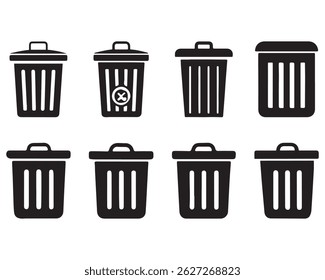 Bin icon set,Trash icons set,Trash can open icon,Office trash icon, Trash bin,Delete symbol flat style on white background Vector illustration