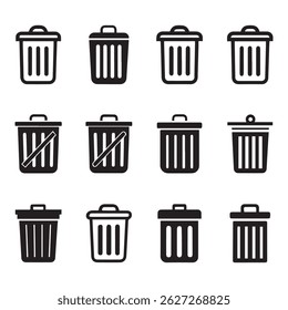 Bin icon set,Trash icons set,Trash can open icon,Office trash icon, Trash bin,Delete symbol flat style on white background Vector illustration