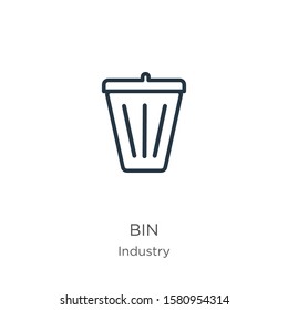 Bin icon. Thin linear bin outline icon isolated on white background from industry collection. Line vector sign, symbol for web and mobile