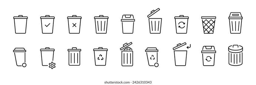 Icono de Bin. Colección de iconos vectoriales de papelera. Desperdicios, basura, basura conjunto iconos símbolos. Iconos vectoriales