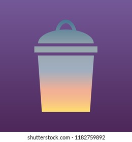 Bin icon. Vector. Evening gradient icon at violet background.