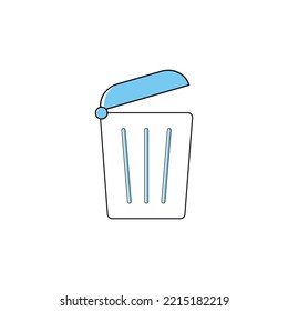 Bin Icon Vector Illustration On White Background In Flat Line Design Style. Trash Can. Web Sign, Delete Button.