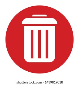 Bin icon vector isolated on flat red round button illustration