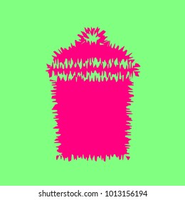 Bin icon. Vector. Magenta rough icon on greenish background. Isolated.