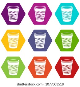 Bin icons 9 set coloful isolated on white for web