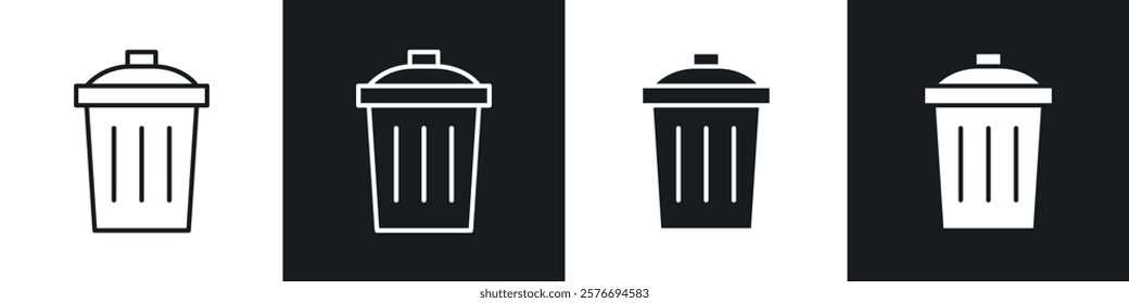 Bin icons collection in black and white solid and line style