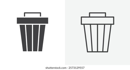 Bin icons. flat and line style set