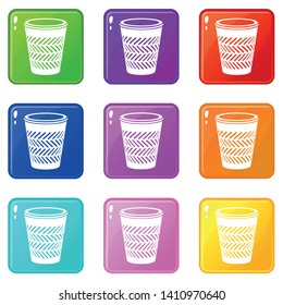 Bin icons set 9 color collection isolated on white for any design