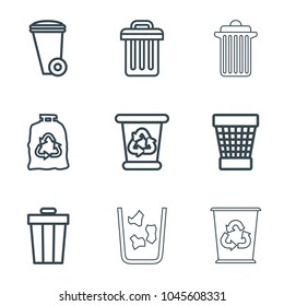 Bin icons. set of 9 editable outline bin icons such as